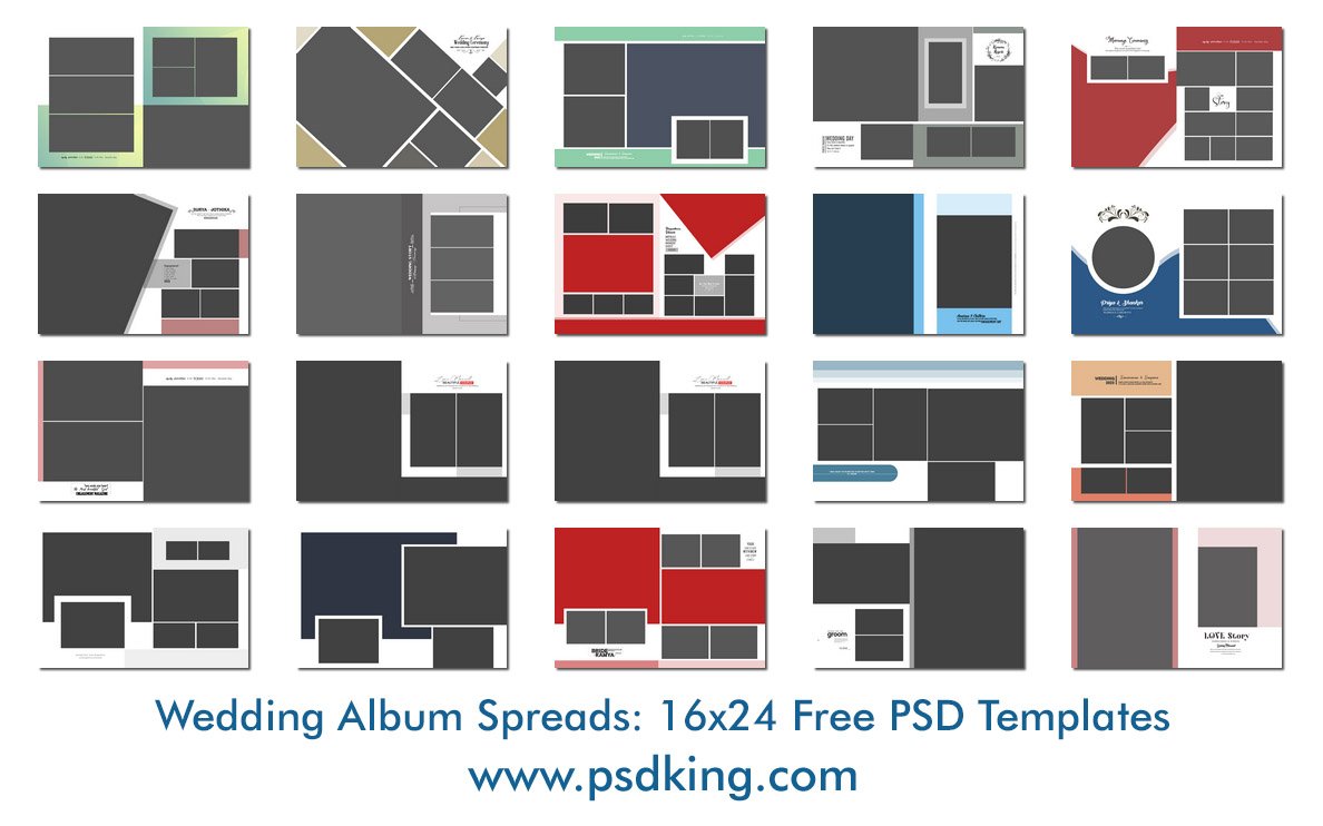 Wedding Album Spreads: 16x24 Free PSD Templates