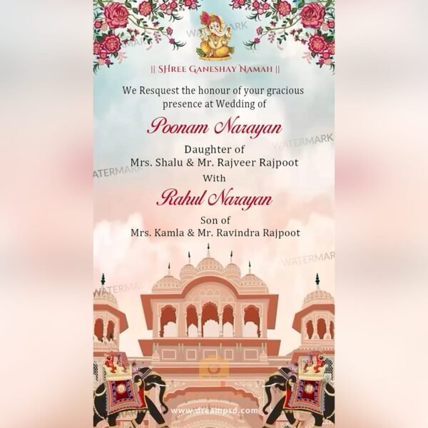 Rajasthani Theme Wedding Invitation EH-395 - Image 3